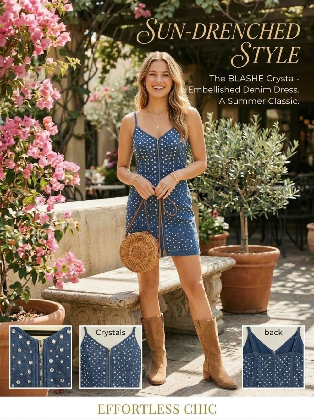 BLASHE Crystal-Embellished Denim Mini Dress - Blue